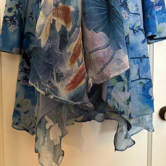 Soft Surroundings Flowers and Birds Draped Cardigan Topper with Hi-Lo hem - Picture 8 of 13